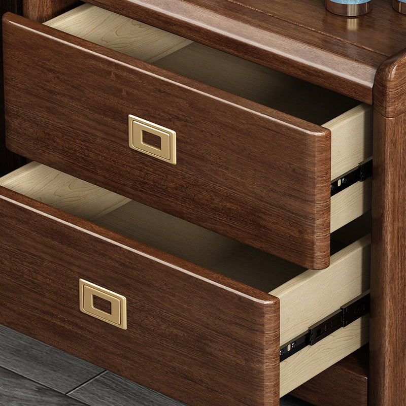 Chinese Brass Walnut Nightstand 2-Drawer