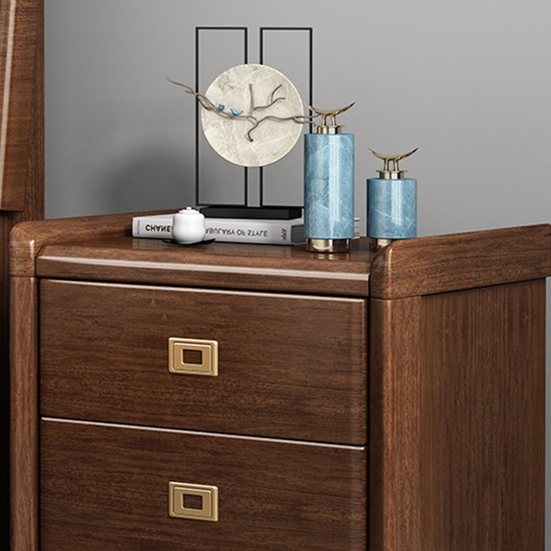 Chinese Brass Walnut Nightstand 2-Drawer