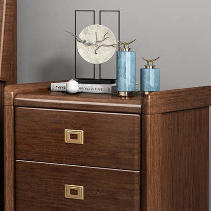 Chinese Brass Walnut Nightstand 2-Drawer