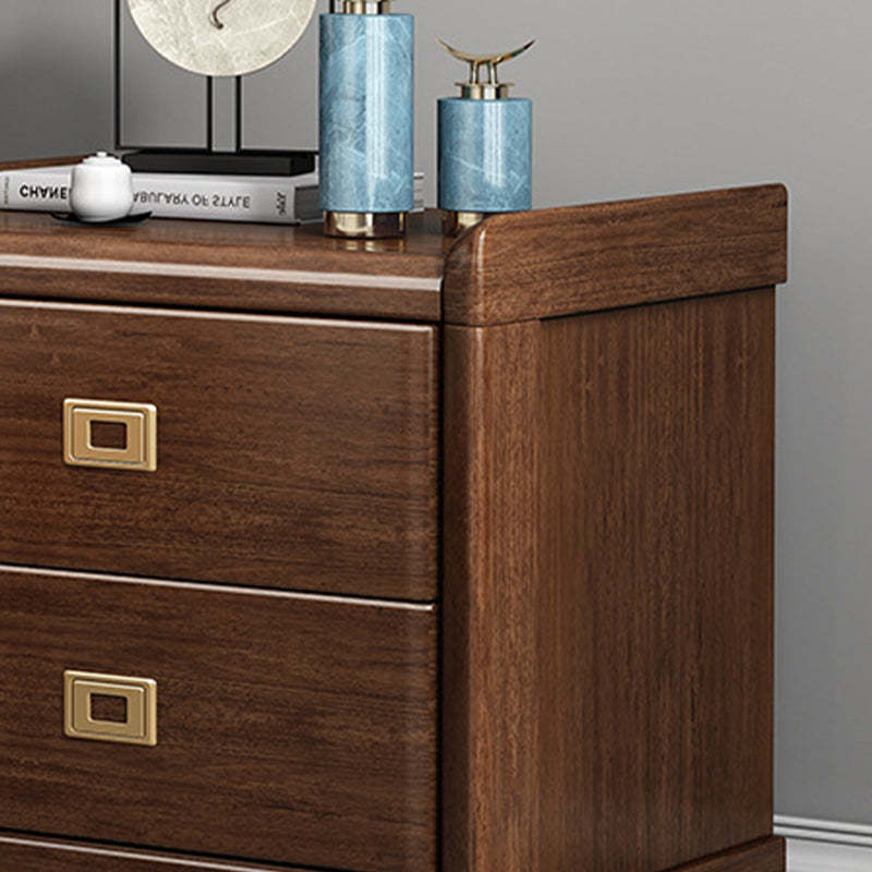 Chinese Brass Walnut Nightstand 2-Drawer