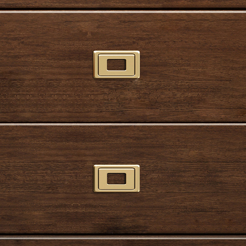 Chinese Brass Walnut Nightstand 2-Drawer