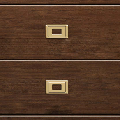 Chinese Brass Walnut Nightstand 2-Drawer