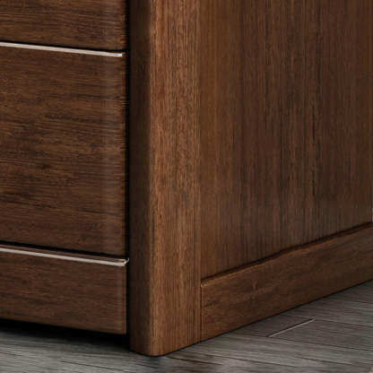 Chinese Brass Walnut Nightstand 2-Drawer