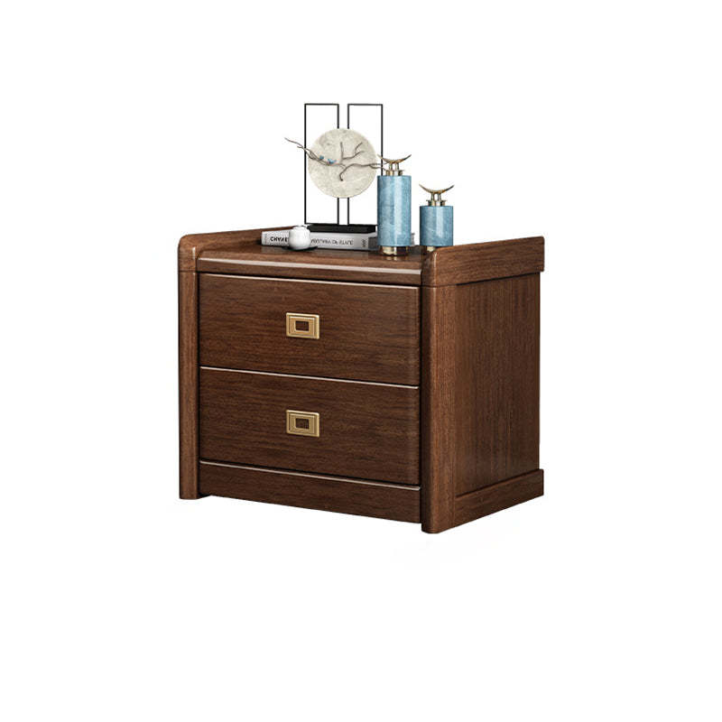 Chinese Brass Walnut Nightstand 2-Drawer