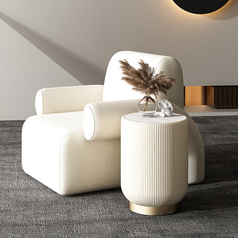 Nordic Cylinder Rock Board Iron Wood Side Table — White