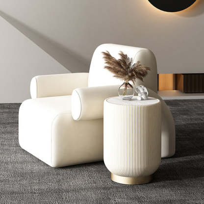 Nordic Cylinder Rock Board Iron Wood Side Table — White