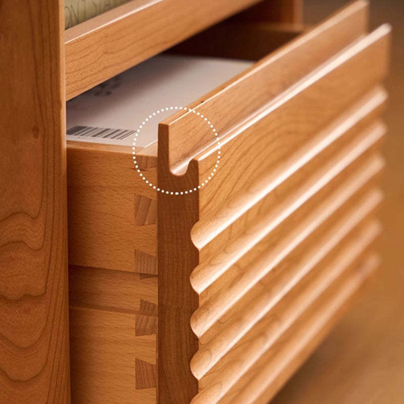 Japanese Cherry Wood Glass Nightstand 2-Drawer