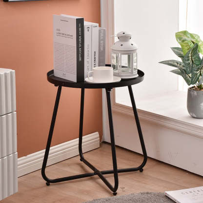 Minimalist Steel Tray Side Table — Blue