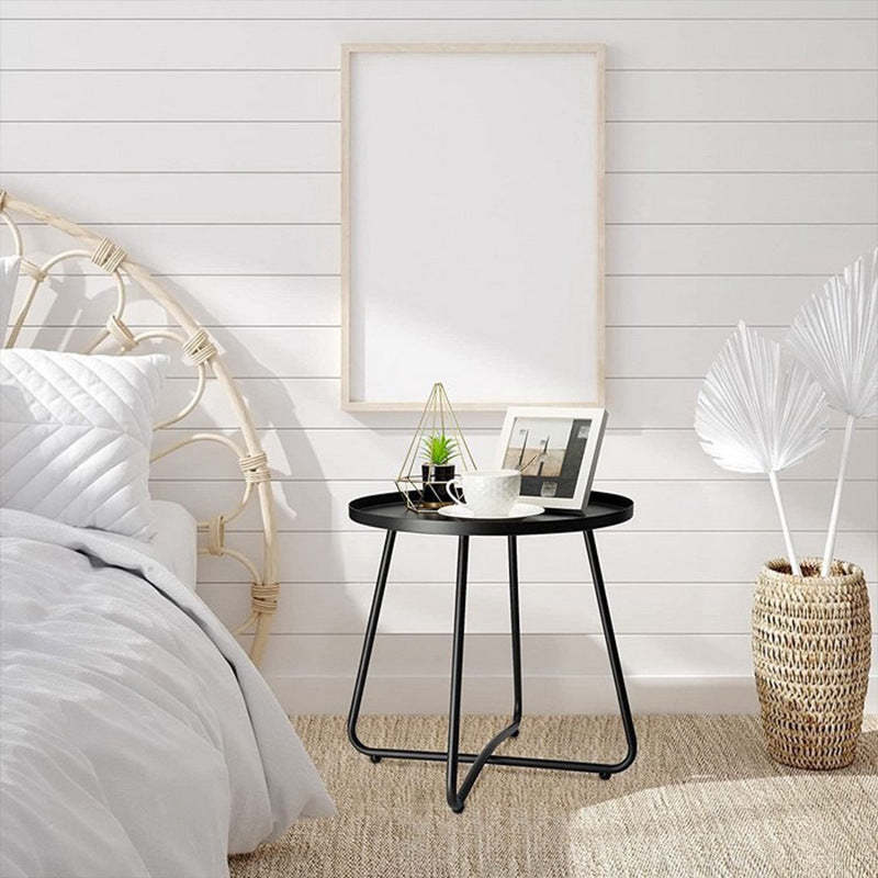 Minimalist Steel Tray Side Table — White