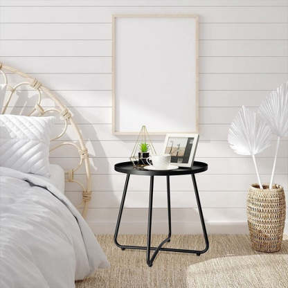 Minimalist Steel Tray Side Table — White