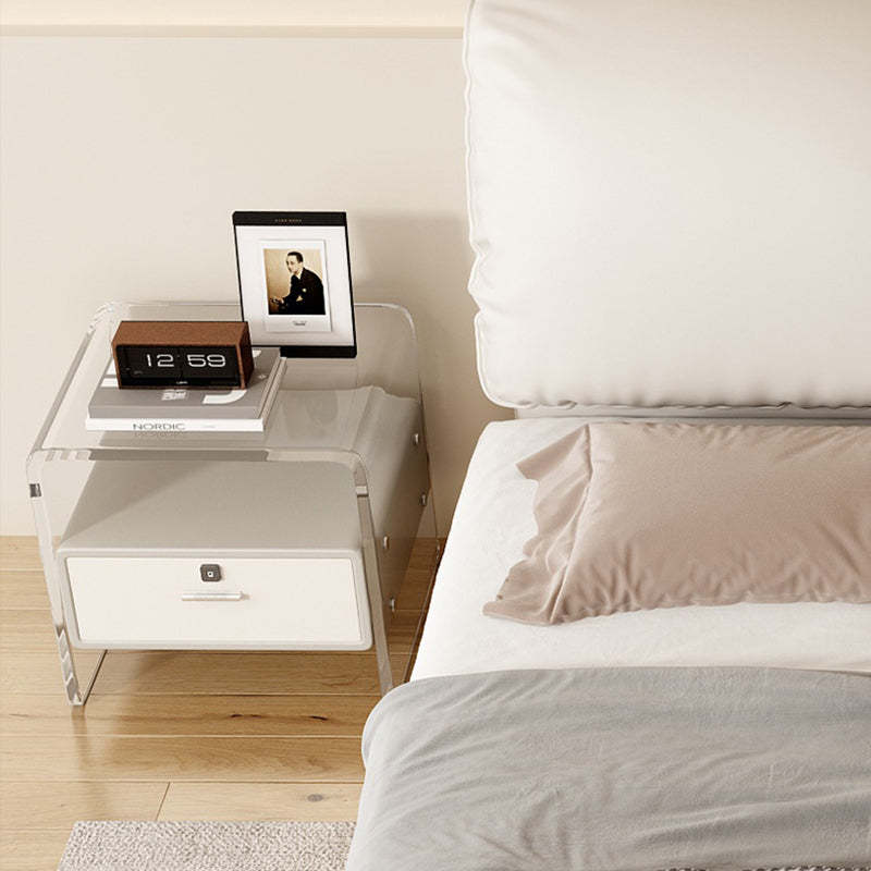 Nordic Acrylic Leather Wood Nightstand 1-Drawer