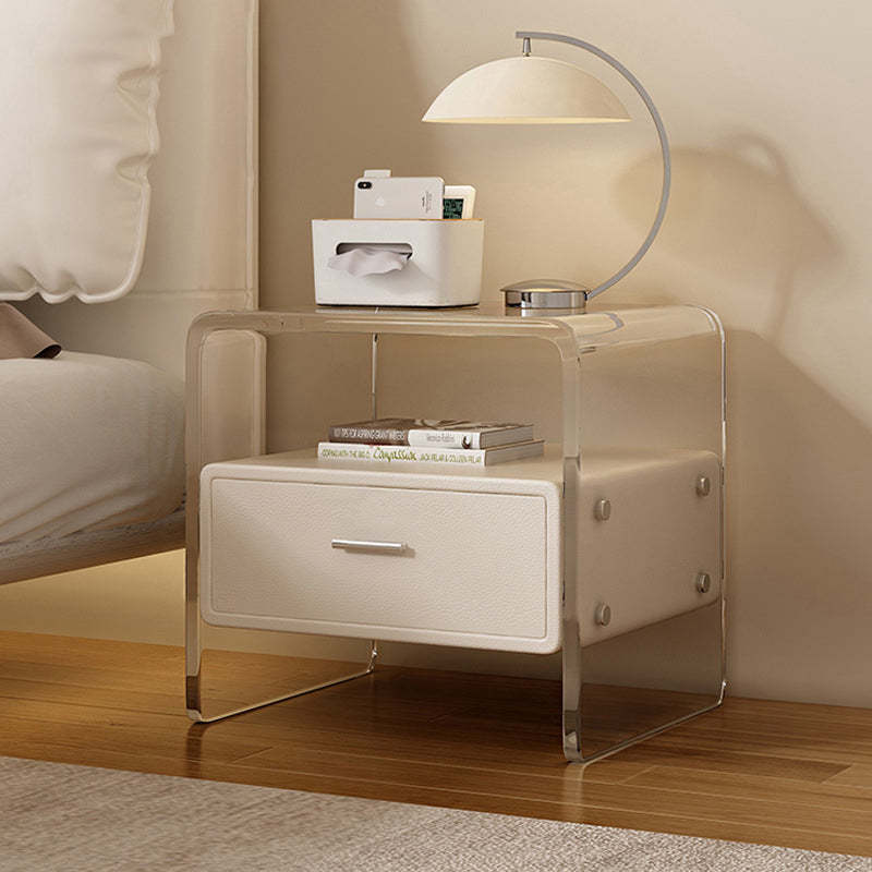 Nordic 1-drawer gray leather nightstands — Without Fingerprint Lock / Off White