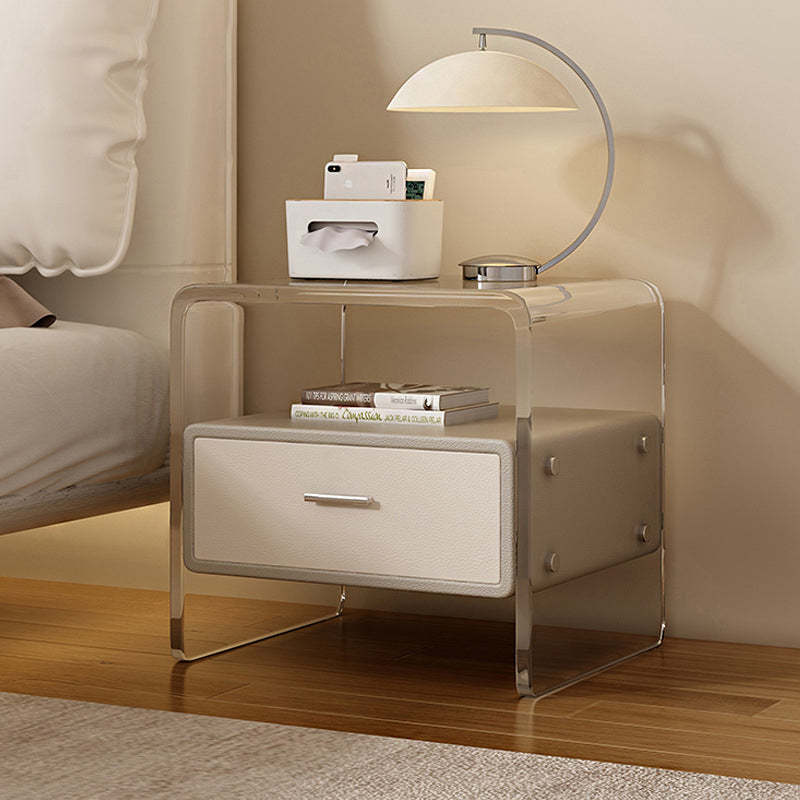 Nordic Acrylic Leather Wood Nightstand 1-Drawer