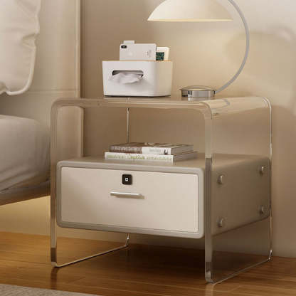 Nordic Acrylic Leather Wood Nightstand 1-Drawer