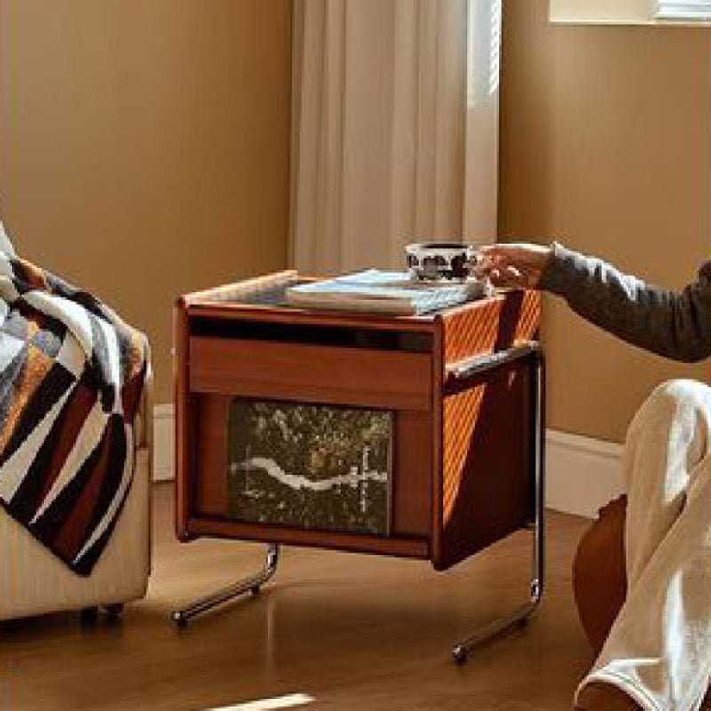 Retro Stainless Steel Wood Nightstand 3-Tier