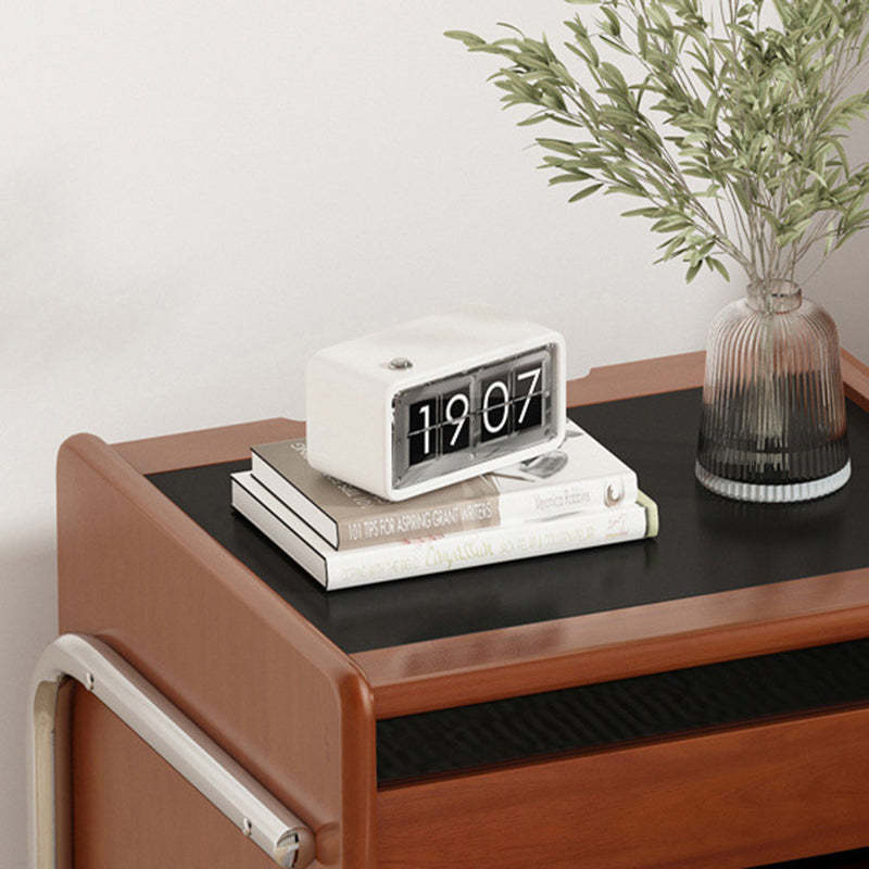 Retro Stainless Steel Wood Nightstand 3-Tier