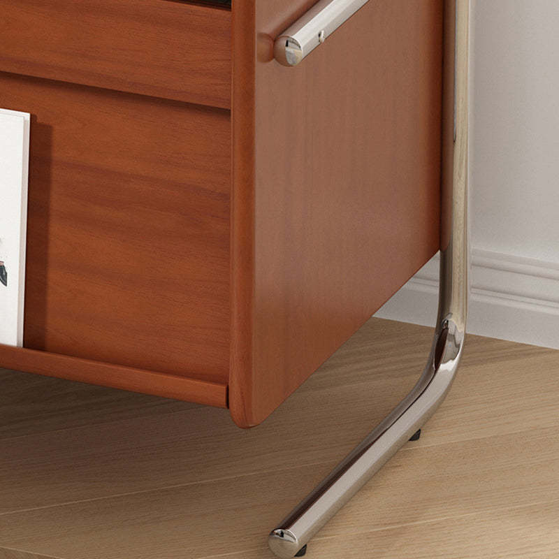 Retro Stainless Steel Wood Nightstand 3-Tier