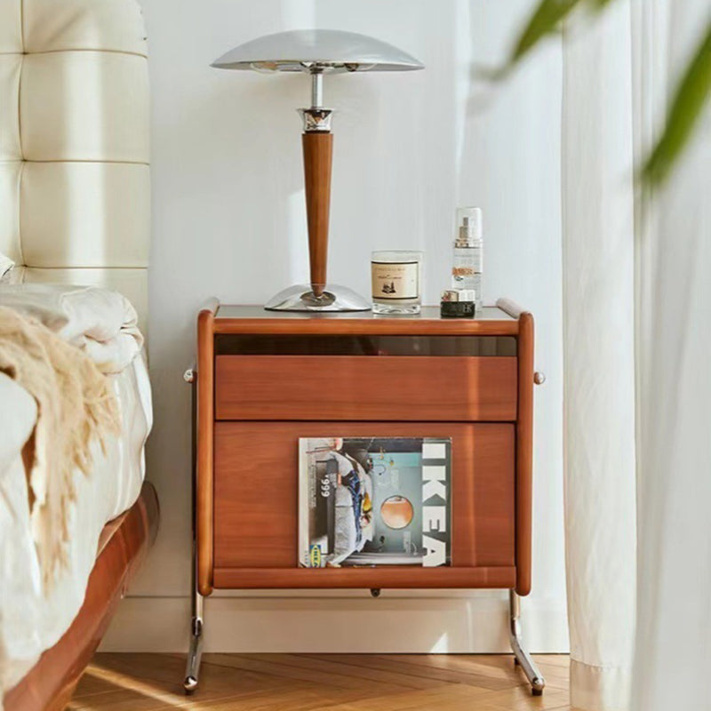Retro Stainless Steel Wood Nightstand 3-Tier