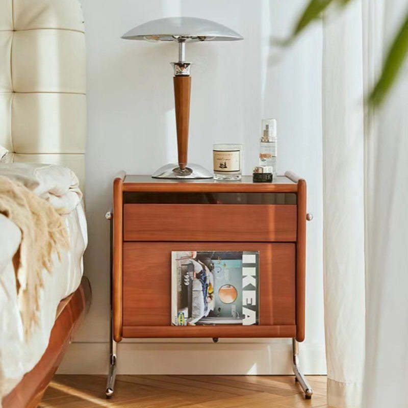 Retro Stainless Steel Wood Nightstand 3-Tier