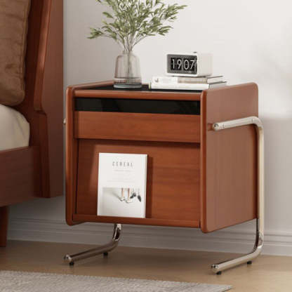 Retro Stainless Steel Wood Nightstand 3-Tier
