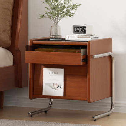 Retro Stainless Steel Wood Nightstand 3-Tier
