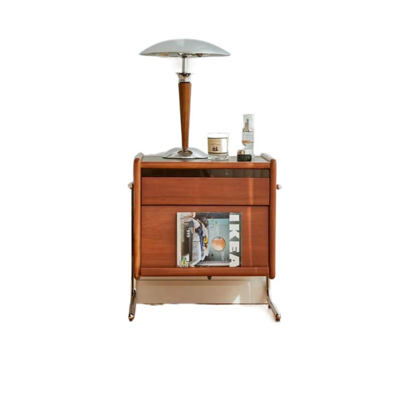 Retro Stainless Steel Wood Nightstand 3-Tier