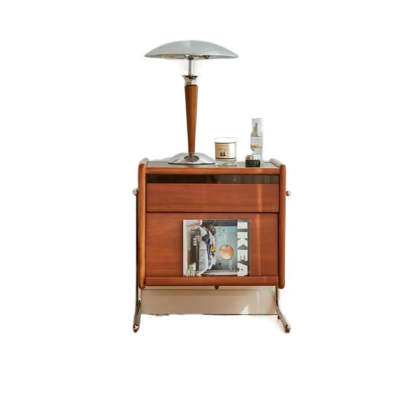 Retro Stainless Steel Wood Nightstand 3-Tier