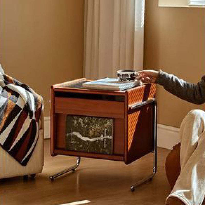 Retro Stainless Steel Wood Nightstand 3-Tier
