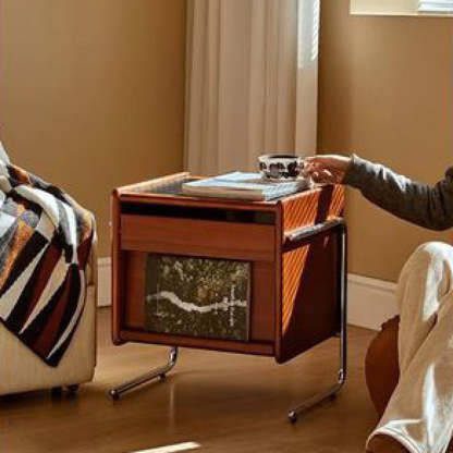 Retro Stainless Steel Wood Nightstand 3-Tier