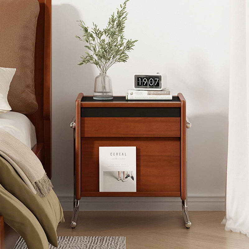 Retro Stainless Steel Wood Nightstand 3-Tier