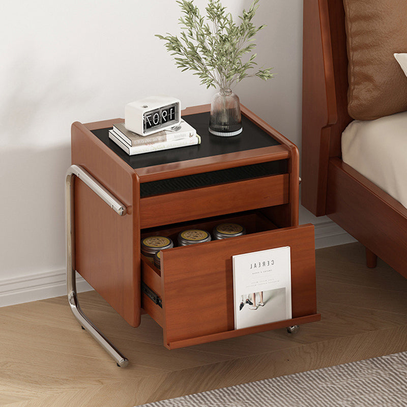 Retro Stainless Steel Wood Nightstand 3-Tier