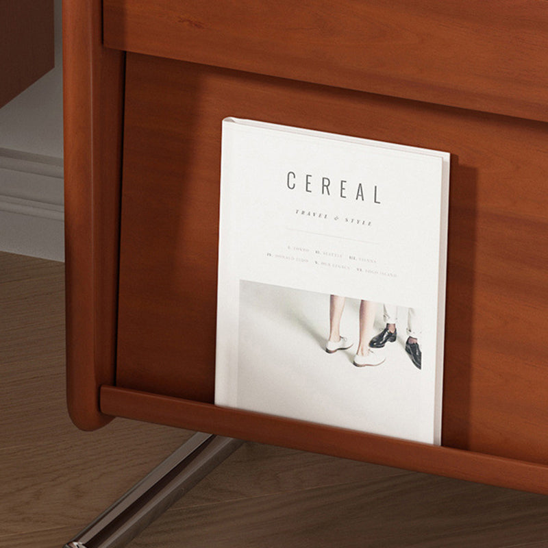 Retro Stainless Steel Wood Nightstand 3-Tier