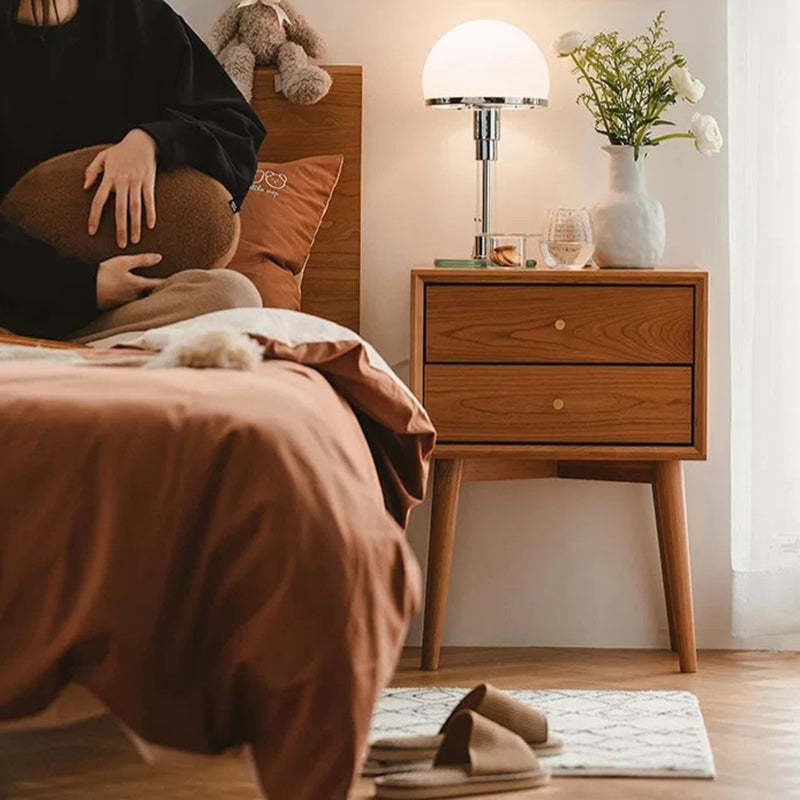 Contemporary Oak Nightstand 2-Drawer