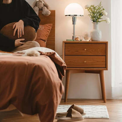 Contemporary Oak Nightstand 2-Drawer