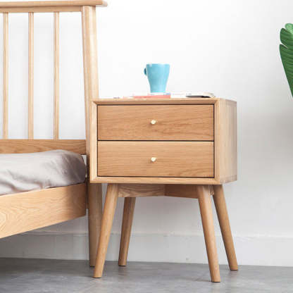 Contemporary Oak Nightstand 2-Drawer
