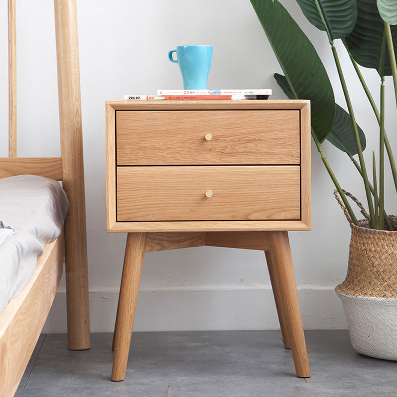 Contemporary Oak Nightstand 2-Drawer