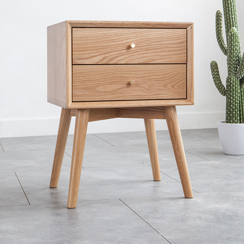 Contemporary Oak Nightstand 2-Drawer