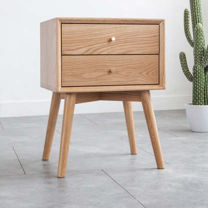 Contemporary Oak Nightstand 2-Drawer
