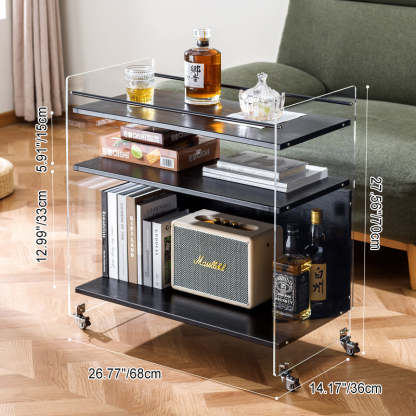 Nordic Clear Acrylic Wood Side Table 3-Tier — Brown