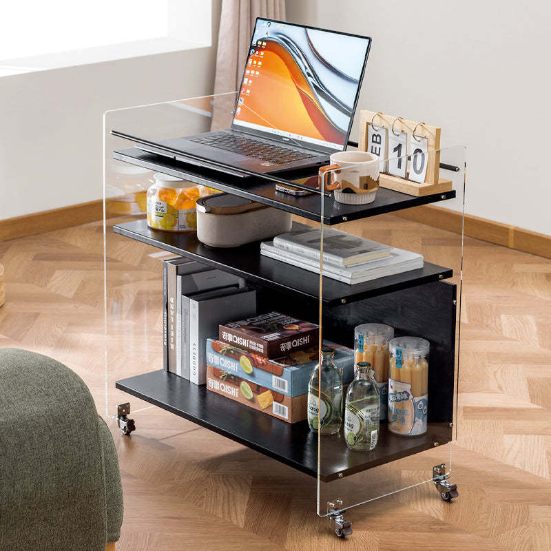 Nordic Clear Acrylic Wood Side Table 3-Tier — Black