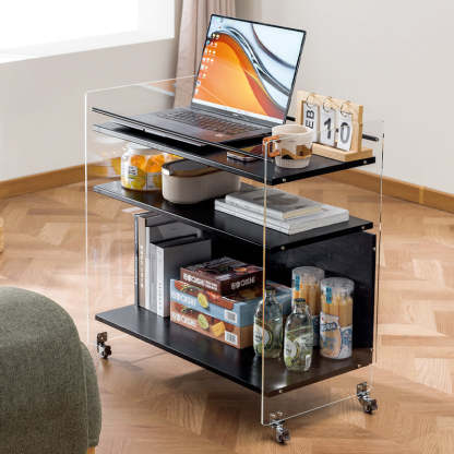 Nordic Clear Acrylic Wood Side Table 3-Tier — Black