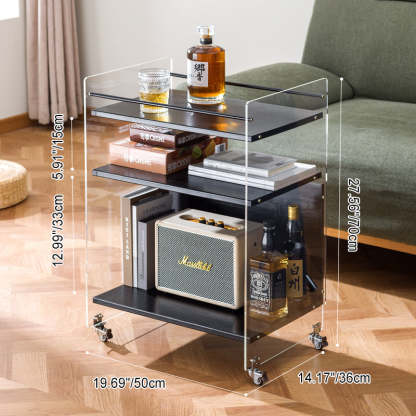 Nordic Clear Acrylic Wood Side Table 3-Tier — Black