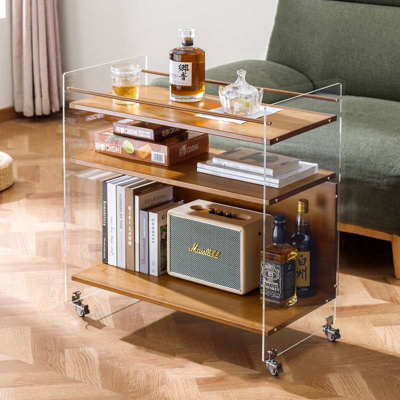 Nordic Clear Acrylic Wood Side Table 3-Tier — Brown