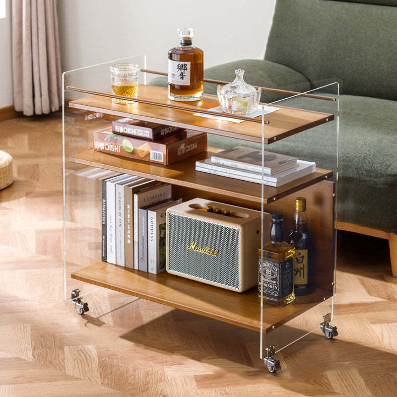 Nordic Clear Acrylic Wood Side Table 3-Tier — Brown