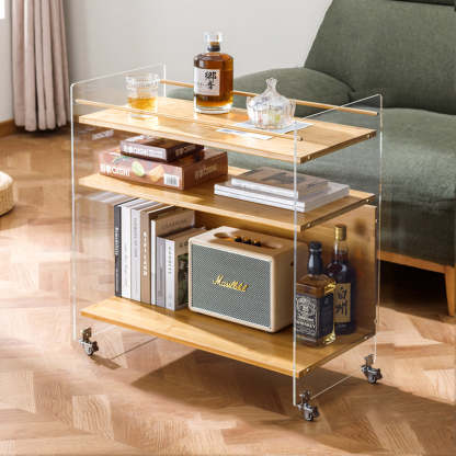 Nordic Clear Acrylic Wood Side Table 3-Tier — Wood Color