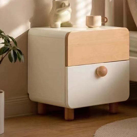 Contemporary Solid Wood 2-Drawer Nightstand