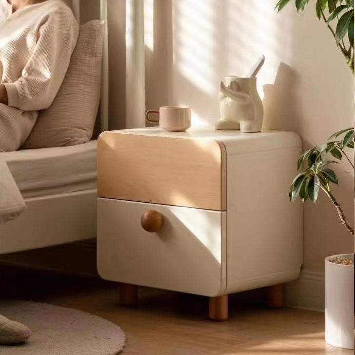 Minimalist 2-drawer solid nightstands in wood metal glass