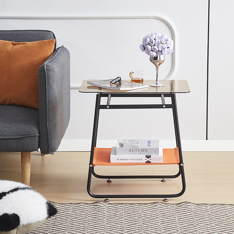 Scandinavian Glass Iron 2-Tier Side Table