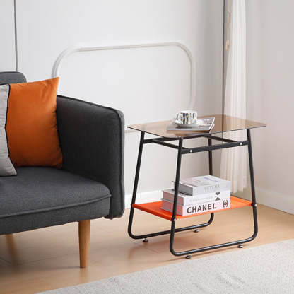 Scandinavian Glass Iron 2-Tier Side Table