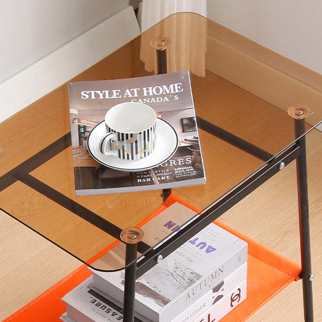 Scandinavian Glass Iron 2-Tier Side Table